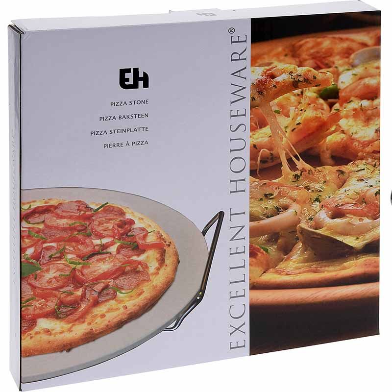 Efficiënt grijs effectief Pizza-baksteen 33cm met metalen houder | DeGrootsteShop.nl
