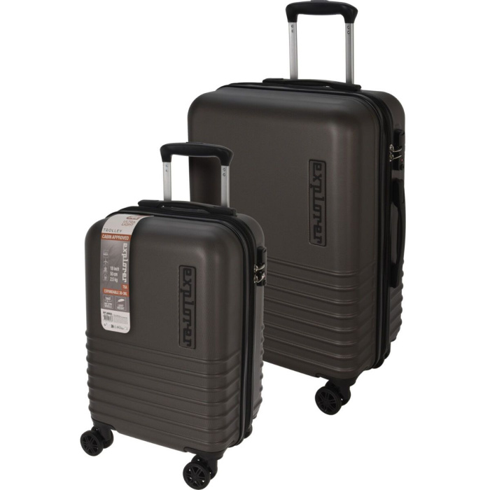 Explorer Kofferset - 2 Delig - 36L Handbagage + 60L Ruimbagage - Tsa Slot - Expandable -Donkergrijs