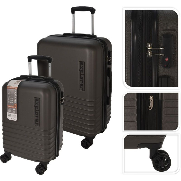 Explorer Kofferset - 2 Delig - 36L Handbagage + 60L Ruimbagage - Tsa Slot - Expandable -Donkergrijs