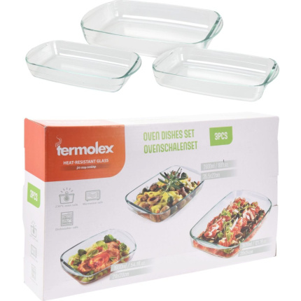 Termolex Ovenschalen Set - 3-Delig - 1.6L -2.6L - 3.6L - Glas - Vaatwasserbestendig