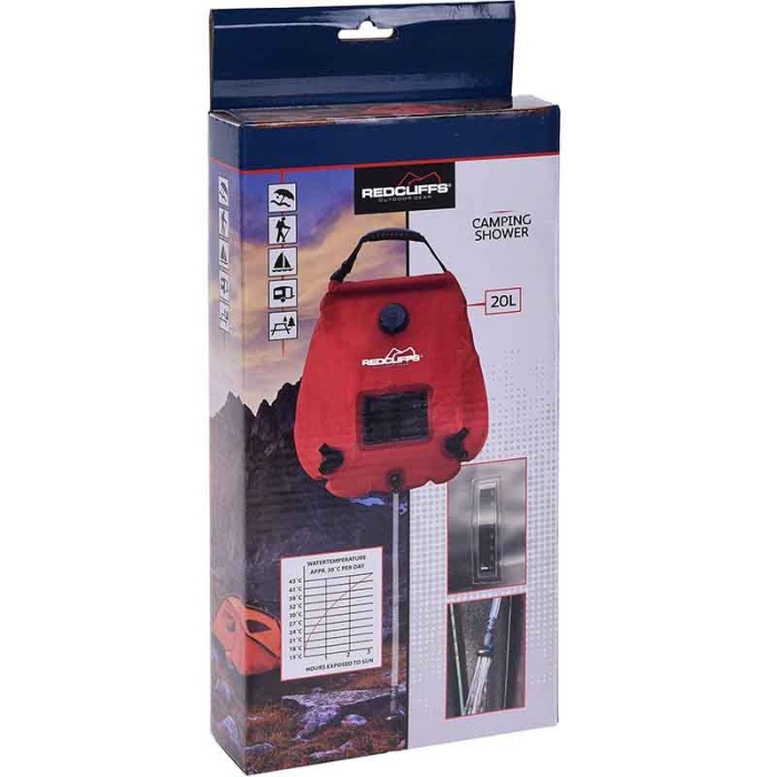 Redcliffs Campingdouche Met Thermometer - 20 Liter - Rood